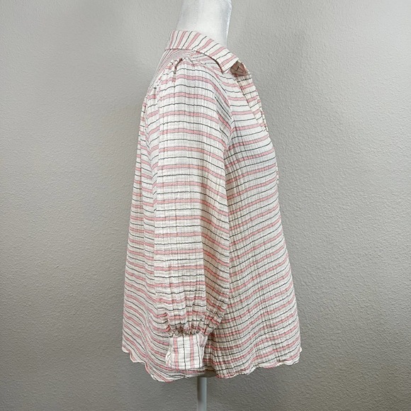 Ann Mashburn Knit Blouse Women's S Pink Stripe V-neck Relaxed Balloon Sleeves - Picture 5 of 8